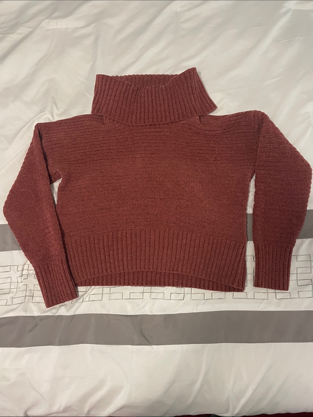 Pink Rose Women's Cropped Cowl Neck Sweater - Rust Red